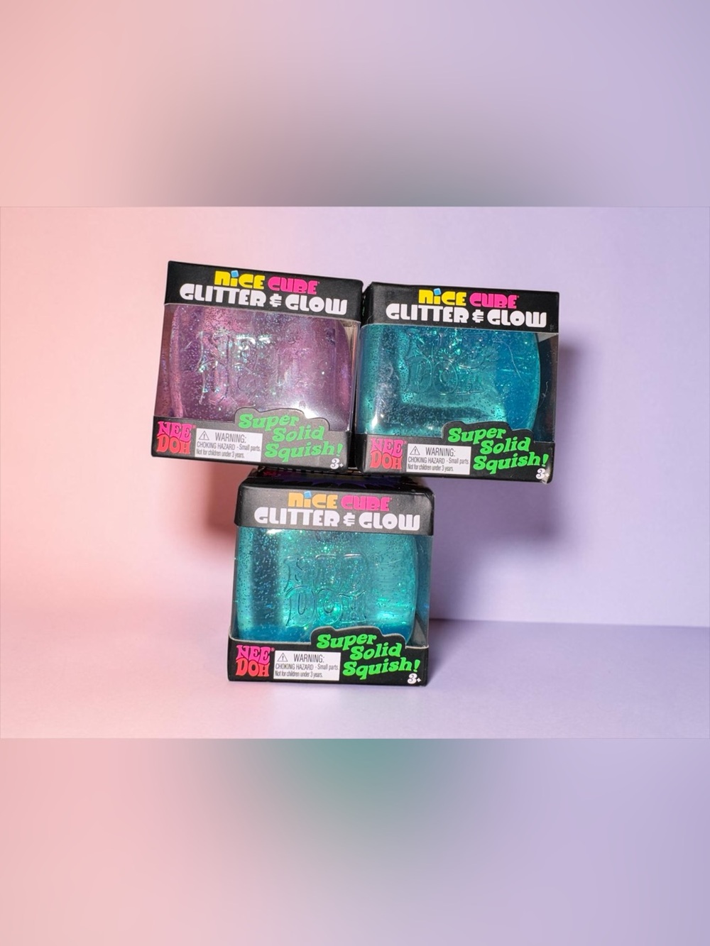 Nice Cube Glitter & Glow Super Solid Squish! - Blue + Pink (choose one)
